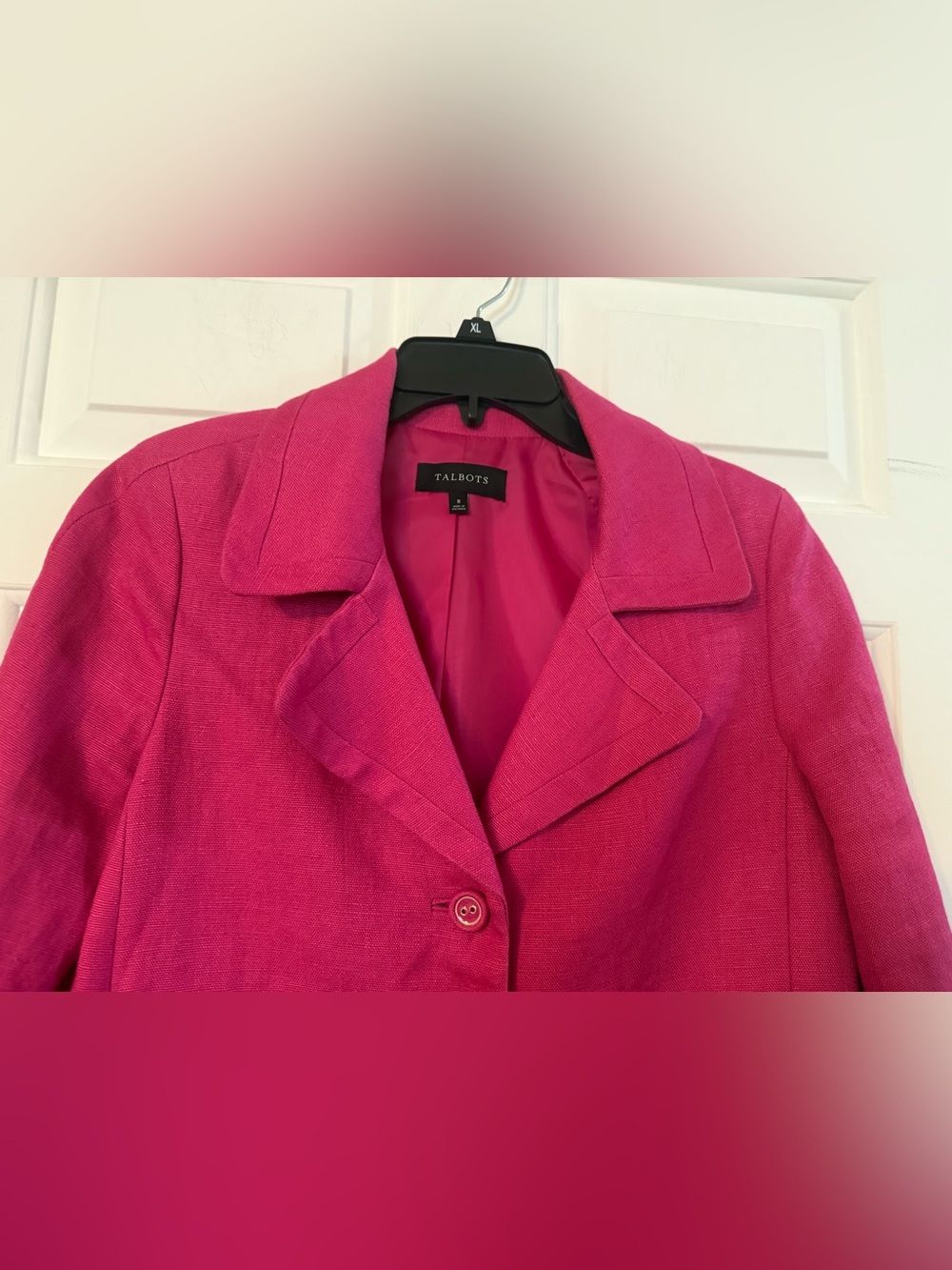 Talbots Women's Pink Linen Notch Collar Blazer Jacket Sz 8 Mid-Length 3 Button - Picture 2 of 11